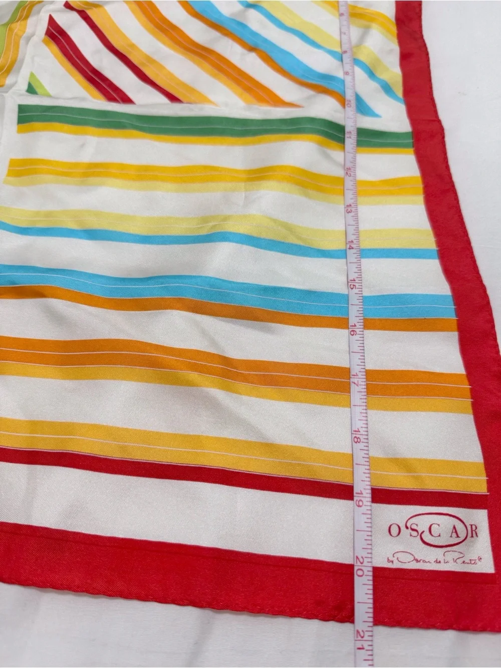 Oscar by Oscar de la Renta 100% Silk Scarf Retro Mod Mixed Rainbow Stripe Design
